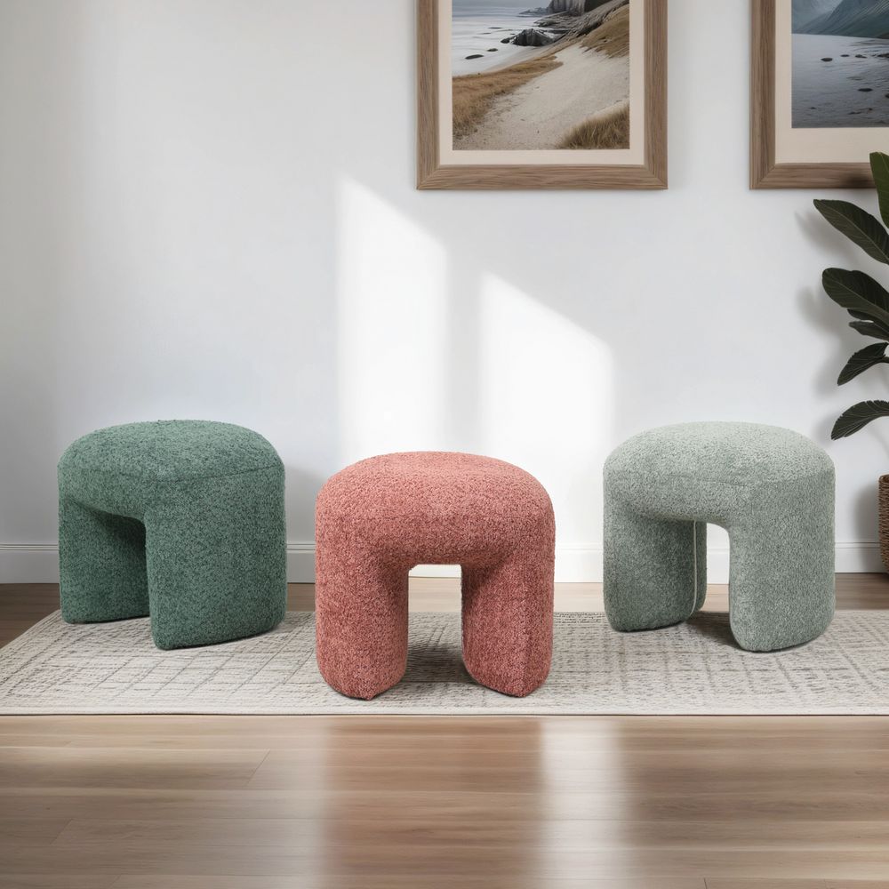 Pouf tissu effet fourrure rase vert emeraude