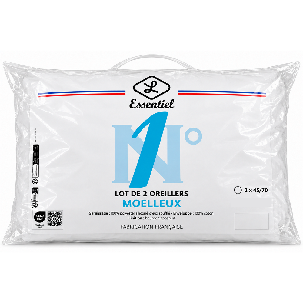 Lot de 2 Oreillers moelleux 45x70 cm Essentiel