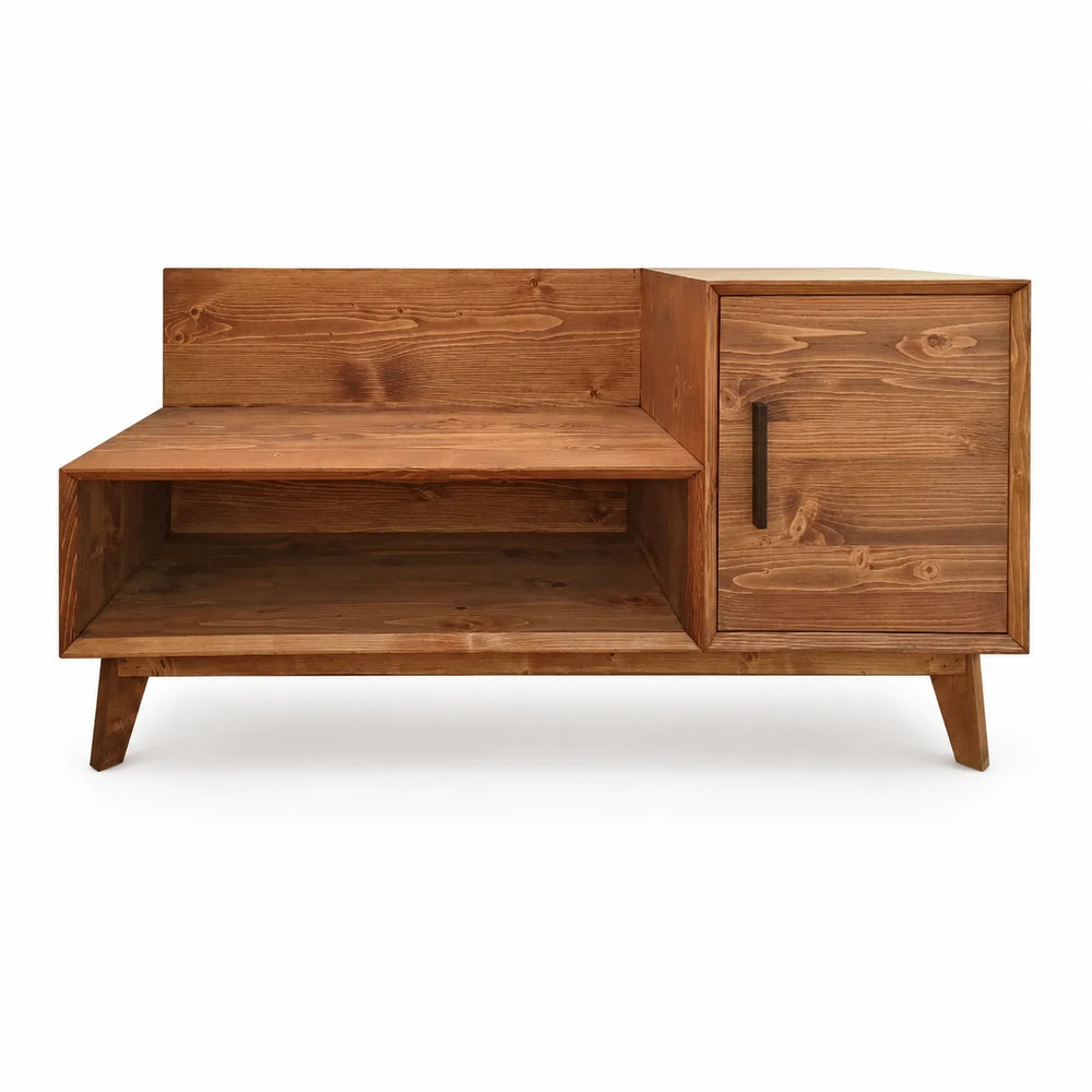 Banquette 1 porte 1 niche  en épicéa brossé huilé whisky | Nosta