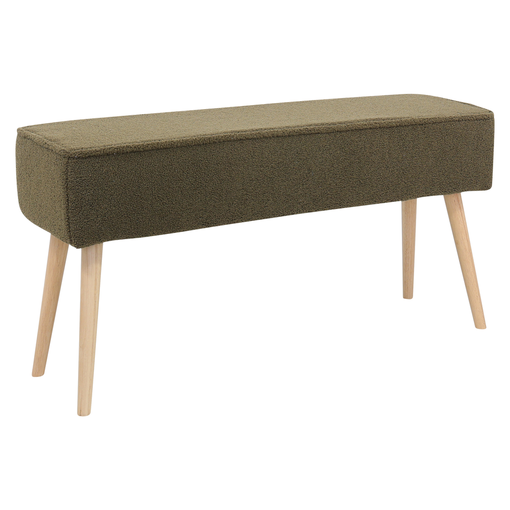 Banc tissu effet laine bouclette kaki pied wengé