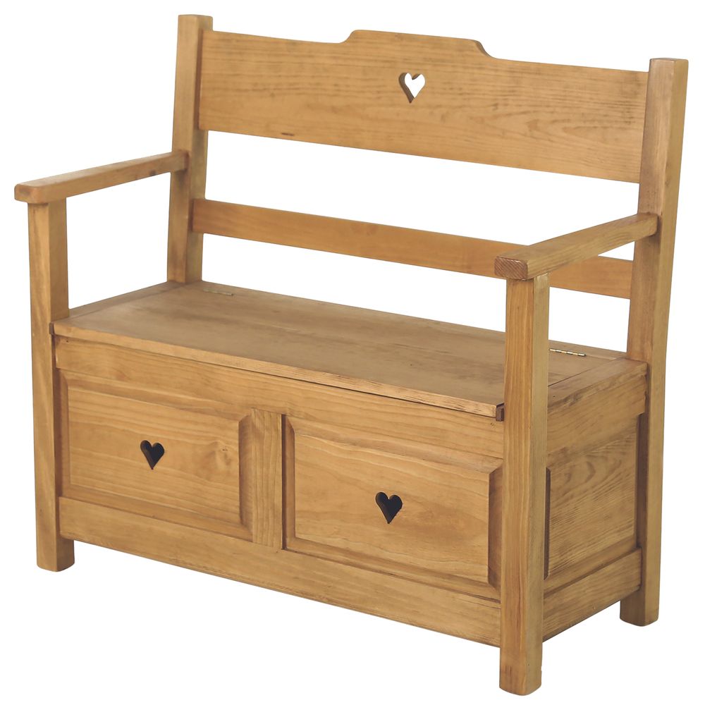 Banc coffre campagnard coeur en pin gamme Région