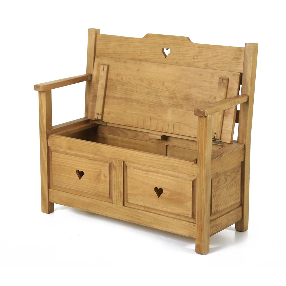 Banc coffre campagnard coeur en pin gamme Région