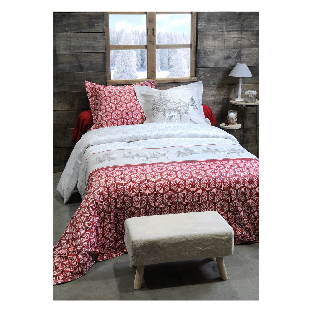 Housse de couette 240 x 220 cm et 2 taies 65 x 65 cm rouge LAUZIERE