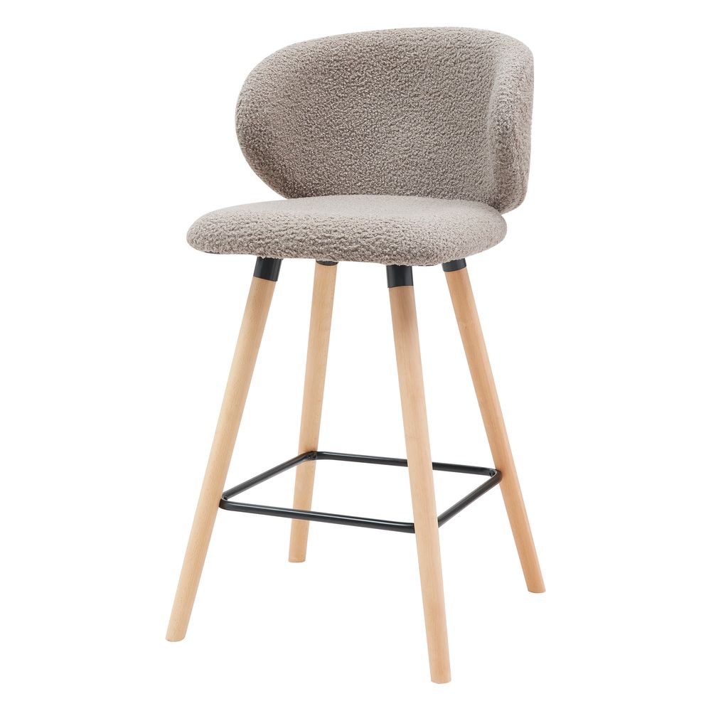 Chaise de bar tissu effet laine bouclette taupe
